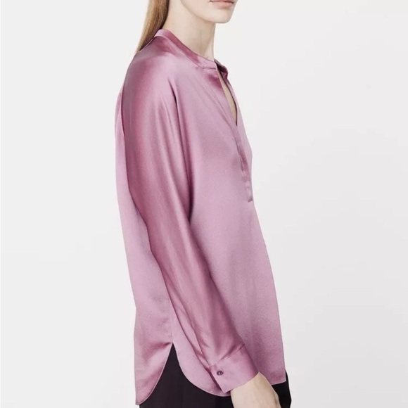 Vince Silk Satin Band-Collar Blouse in Begonia color - Picture 2 of 4